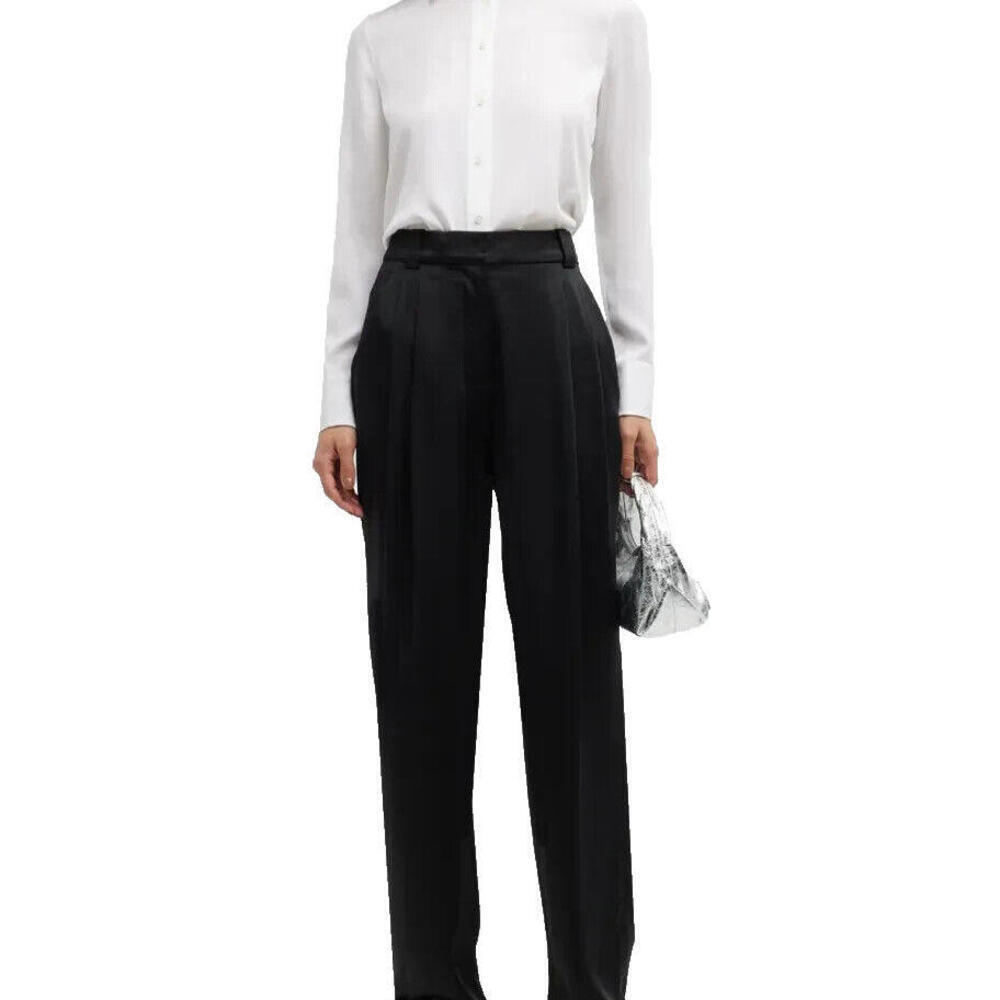 A.L.C. Women's 6 Black Fynn Pleated Loose Fit Mid-Rise Straight Suit Pants